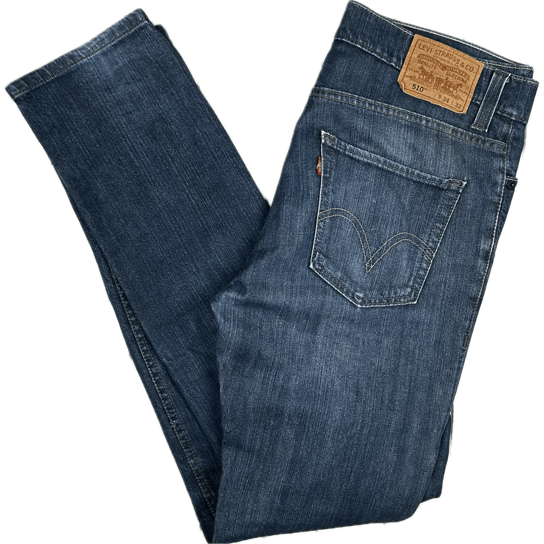 Levis 510 Mens Dark Wash Slim Fit Jeans -Size 34L - Jean Pool