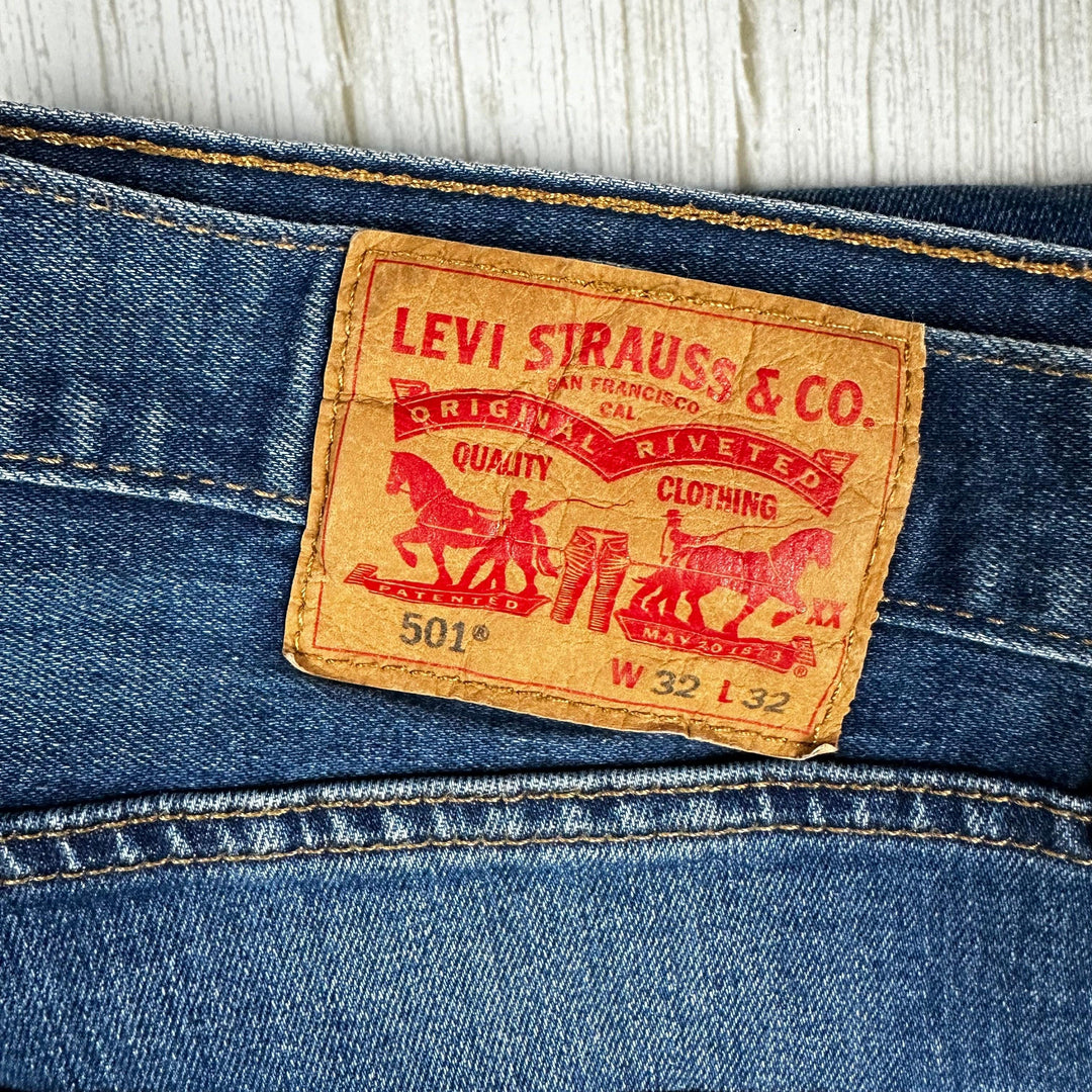 Levis 501 Mens Classic Button Fly Stretch Jeans -Size 32R