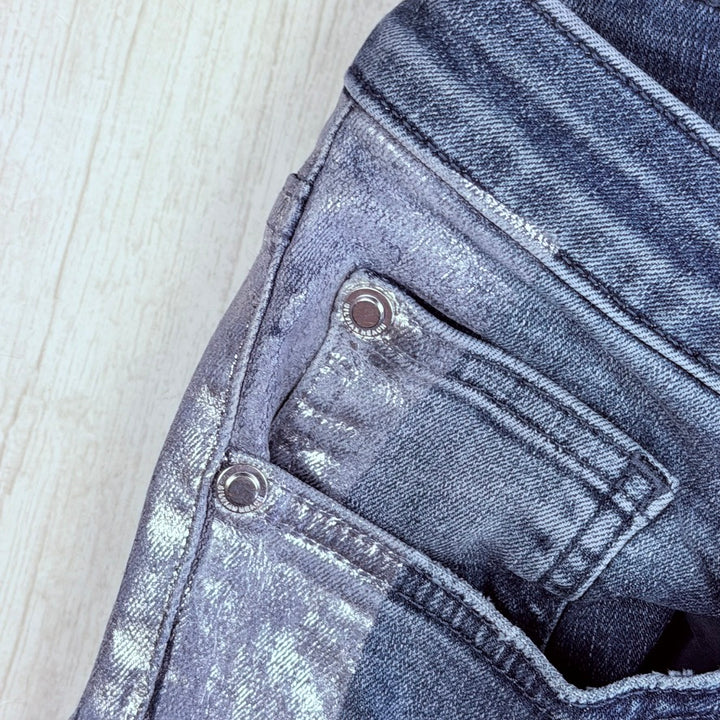 Silvian Heach Italian Silver Paint Boot Flare Jeans- Size 14