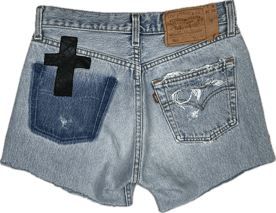 Levis 501 Ladies Distressed Denim Shorts - Size 28 - Jean Pool