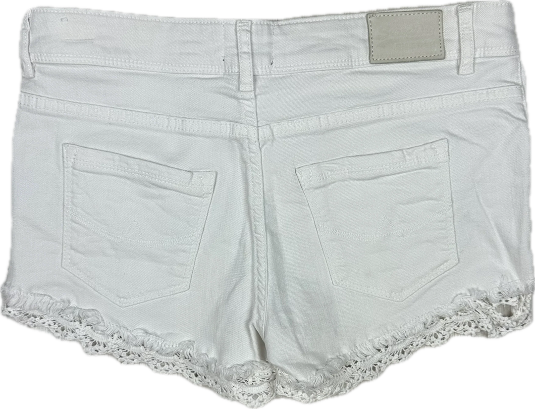 Superdry White Lace Trim Denim Shorts -Size 28