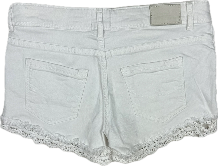 Superdry White Lace Trim Denim Shorts -Size 28