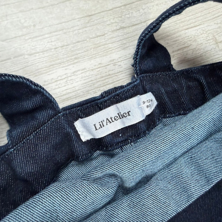 Lil' Atelier Denmark Classic Bib Front Denim Overalls - Size 9-12M