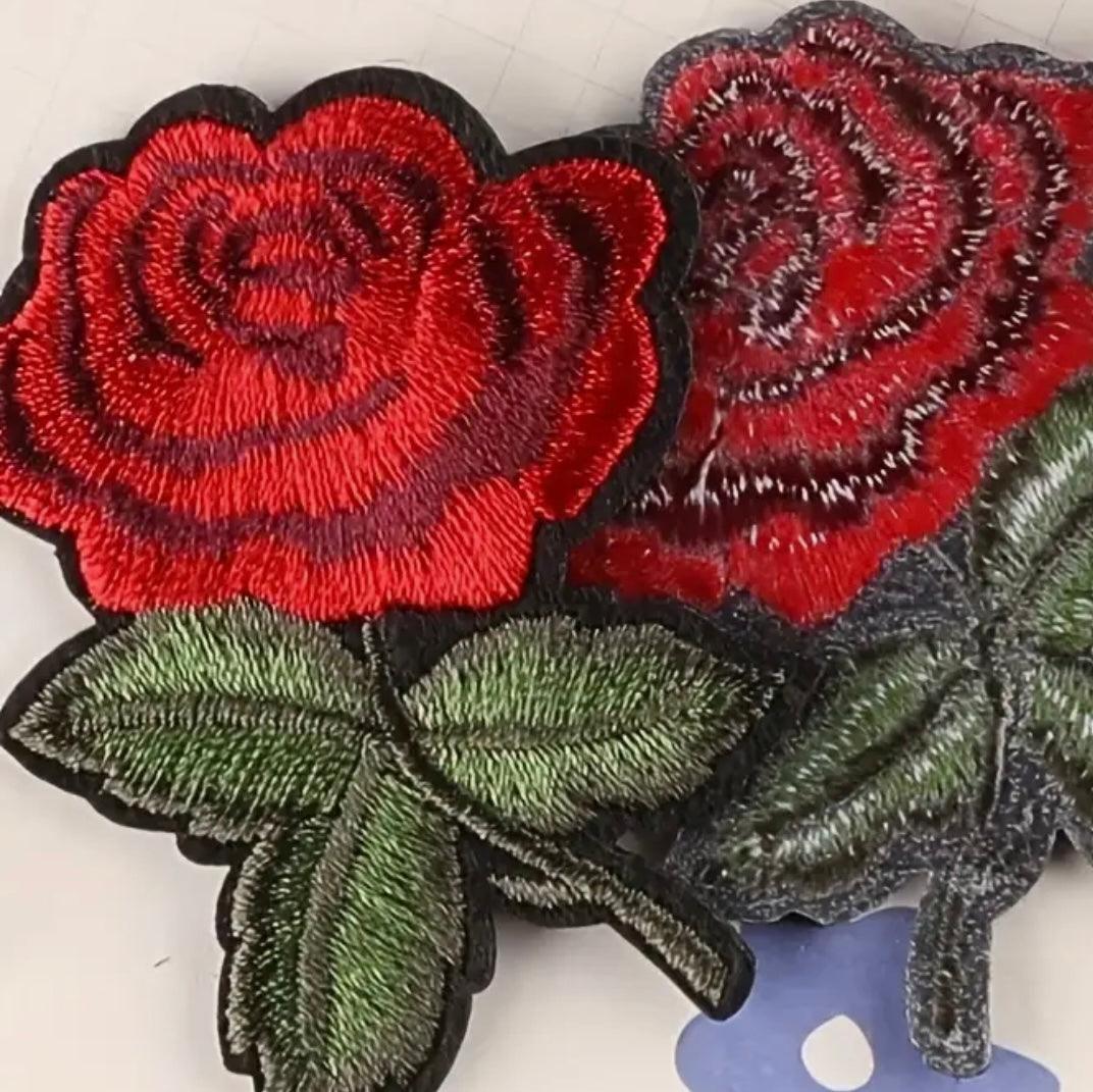 Single Red Rose Small- Embroidered Cloth Patch - Jean Pool