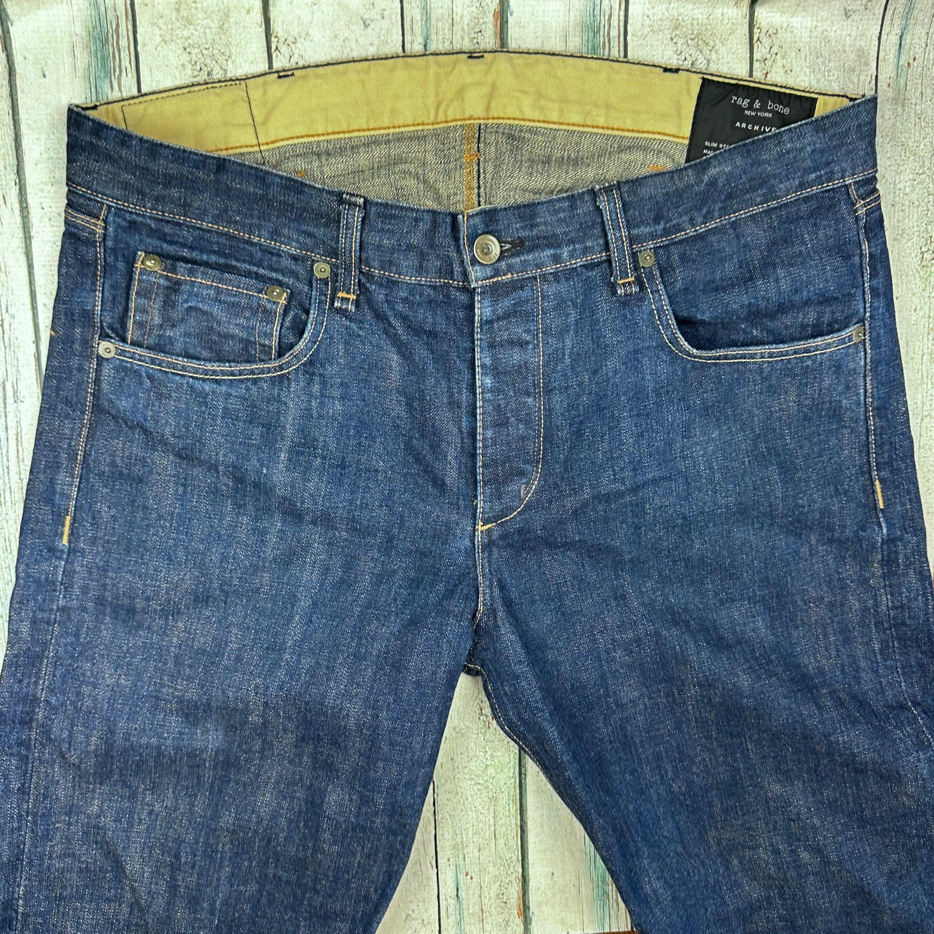 Rag & 2024 Bone Archive Selvage Slim Straight Cream Raw Denim Jeans Mens Size 30 x 32