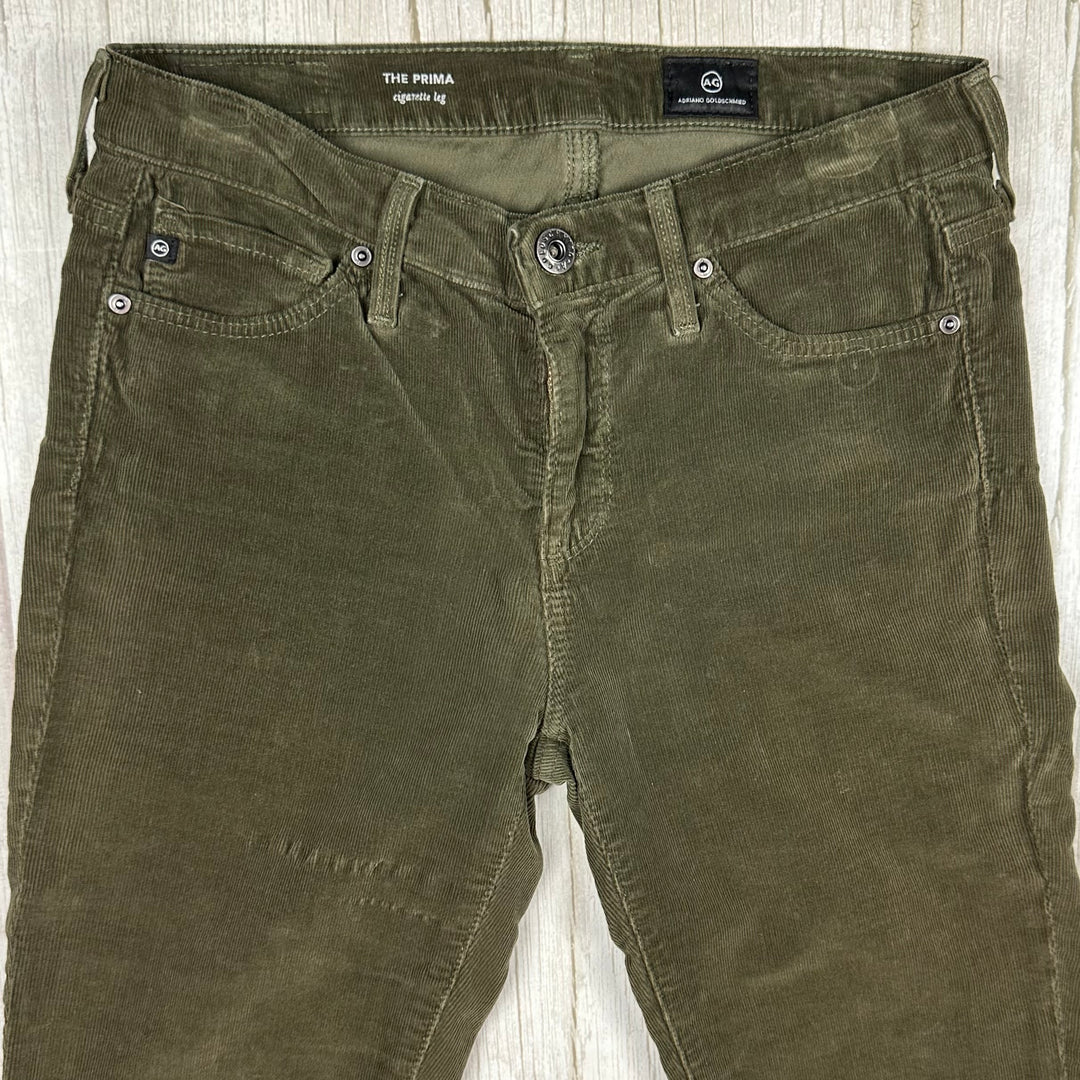 AG Adriano Goldschmied 'the Prima' Mid Rise Green Cord Jeans- Size 25R