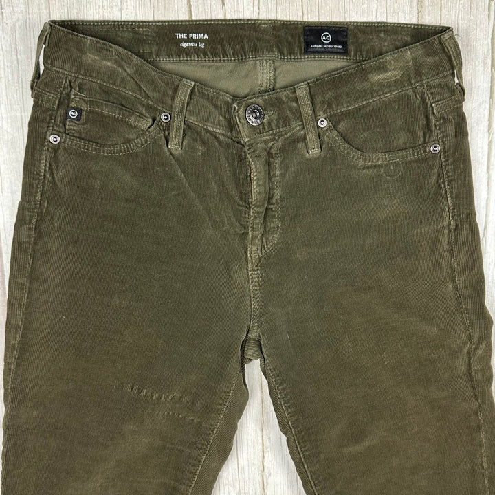 AG Adriano Goldschmied 'the Prima' Mid Rise Green Cord Jeans- Size 25R