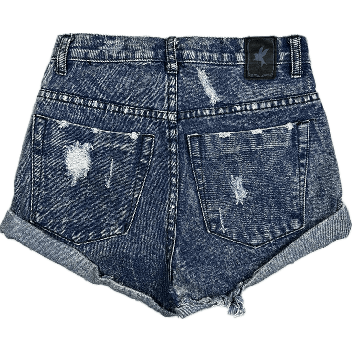 One Teaspoon Ladies High Rise Destroyed Denim Shorts - Size 6 - Jean Pool