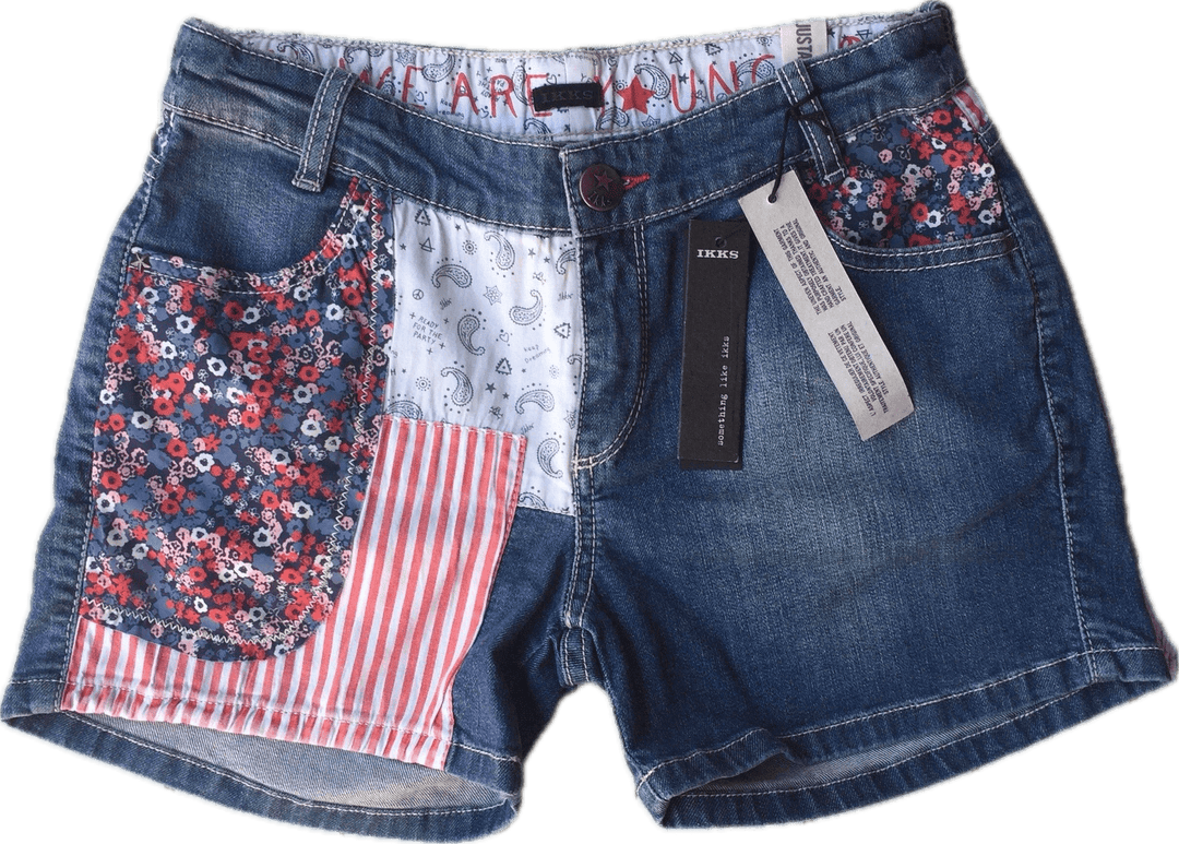 French label IKKS Ladies Denim Patch Shorts - Jean Pool