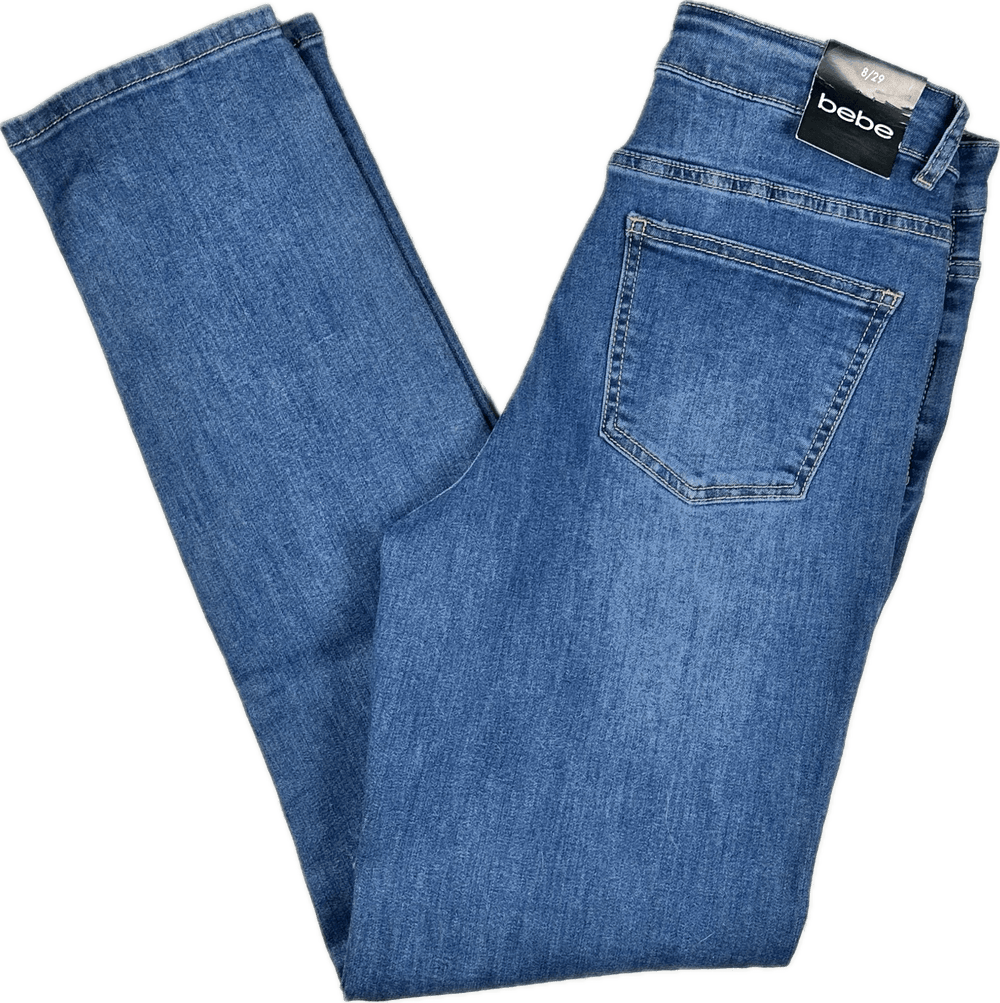 NWT- Bebe Womens Slim Straight Crystal Trim Jeans -Size 29 - Jean Pool