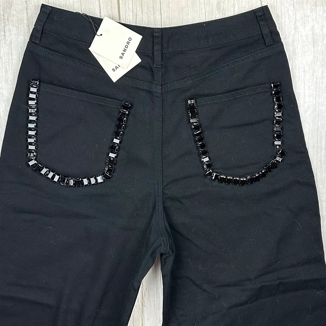NWT - Sandro Paris 'Andy' Wide Leg Jewelled Jeans - Size 38