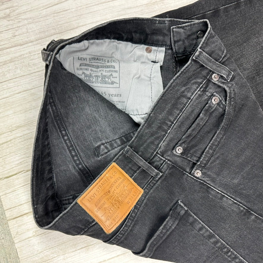 Levis 510 Black Skinny Leg Denim Jeans - Size 34"