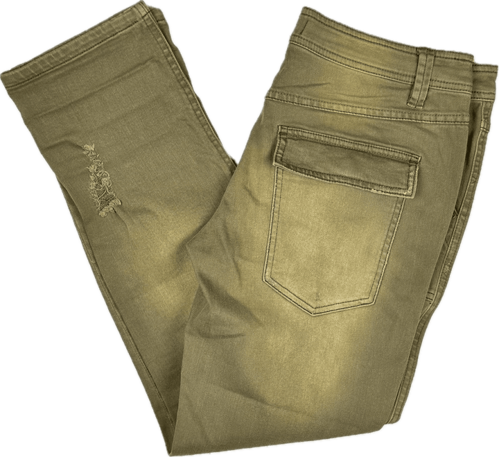 Free People Khaki Distressed Cargo Jeans -Size 6 - Jean Pool