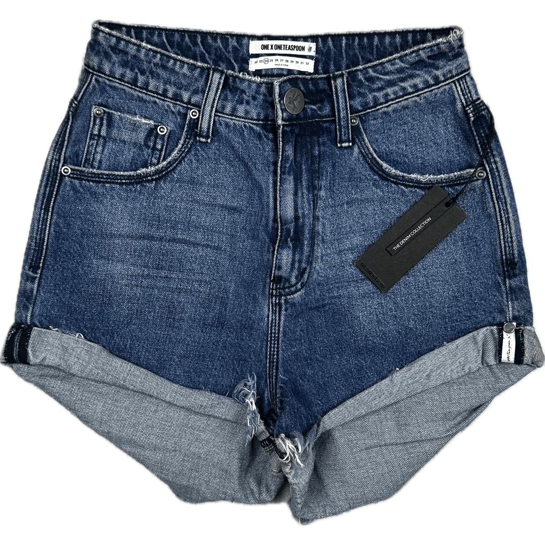 NWT - One Teaspoon 'Pacifica' High waist Bandits Rolled Shorts - Size 24" - Jean Pool