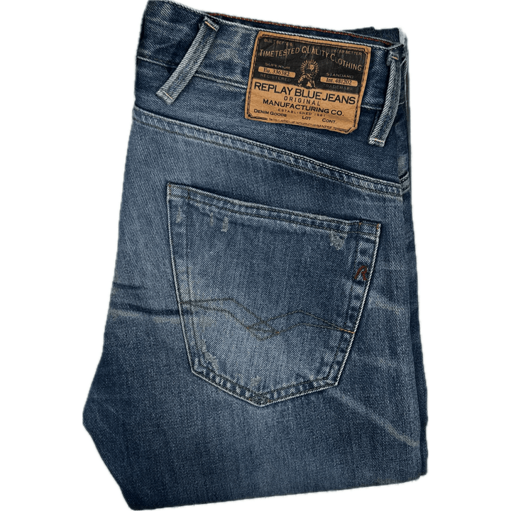 Replay Italy Mens Slim Fit Distress Jeans- Size 30/34 - Jean Pool