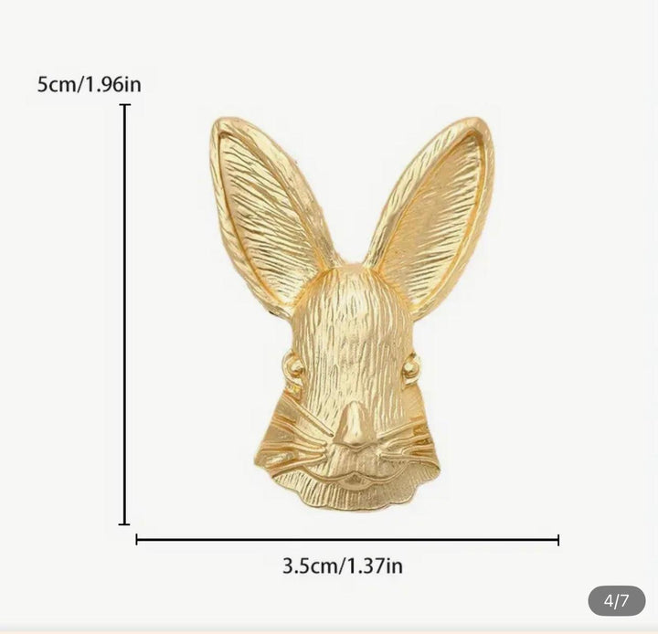 Gold Rabbits Face Brooch