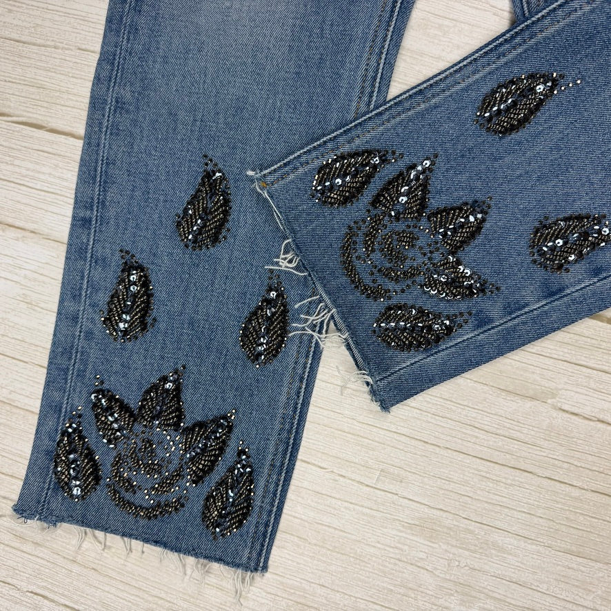 NEW- Liu-Jo Jeans Italian Ladies Slim Jewelled Hem Jeans - Size 29
