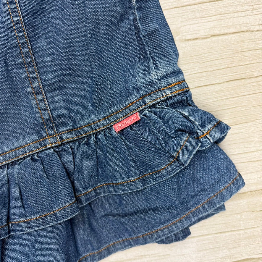 Fred Bare Girls Denim Frilled Dress Lace up sides - Size 5