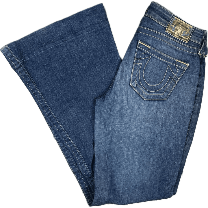 True Religion Distressed Low Rise Flares- Size 25 - Jean Pool