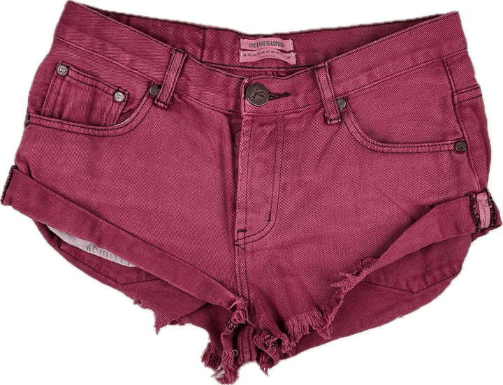 One Teaspoon 'Bandits' Red Distressed Denim Shorts  - Size 25"