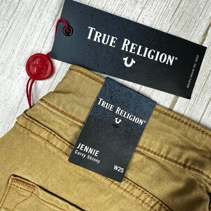 NWT - True Religion 'Jennie' Curvy Skinny Dk. Straw Jeans- Size 25 - Jean Pool