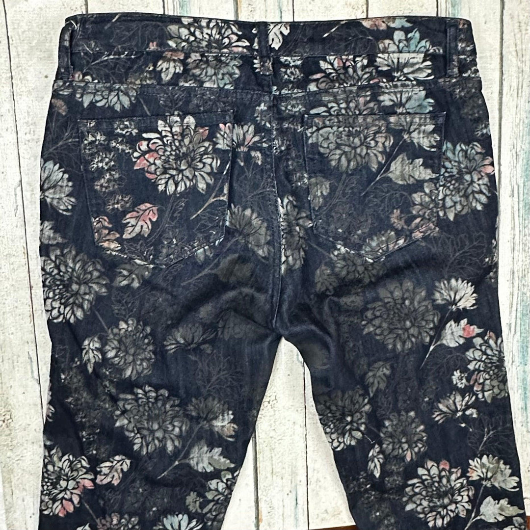 Desigual Blue Floral Skinny Mid Rise Jeans - Size 33 - Jean Pool
