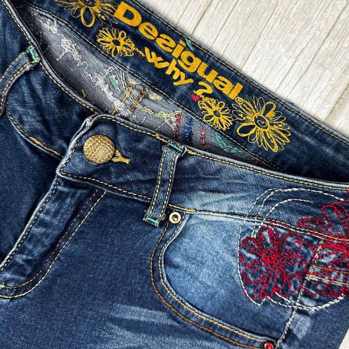 Desigual Embroidered Ladies Cuffed Jeans- Size 28