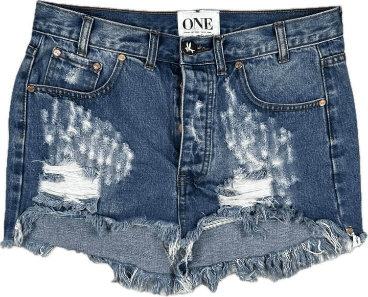 One X One Teaspoon 'Junkyard' Destroyed Denim Skirt  - Size 28