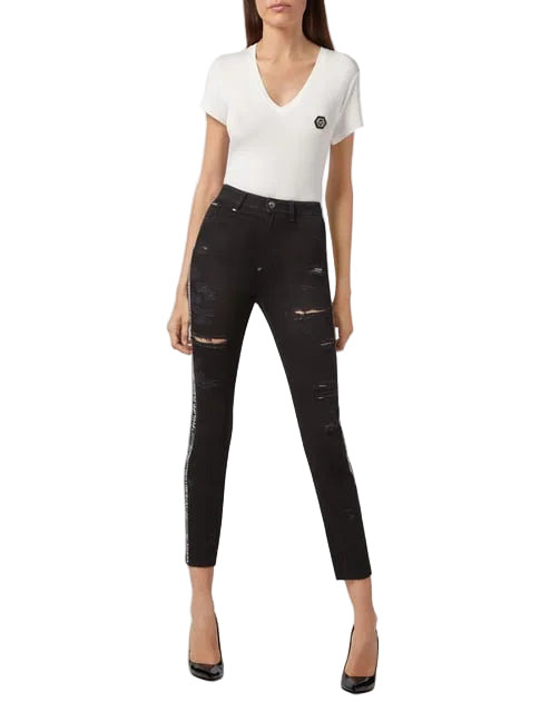 NWT-  Philipp Plein Ladies High Waist Jegging Logo Jeans -Size 25