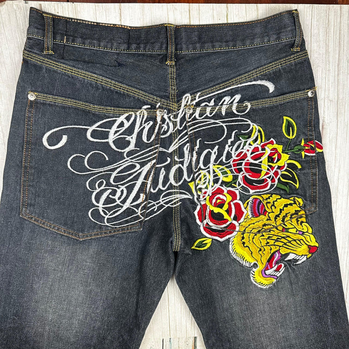 Christian Audigier Relaxed Logo Embroidered Tiger Jeans - Size 34