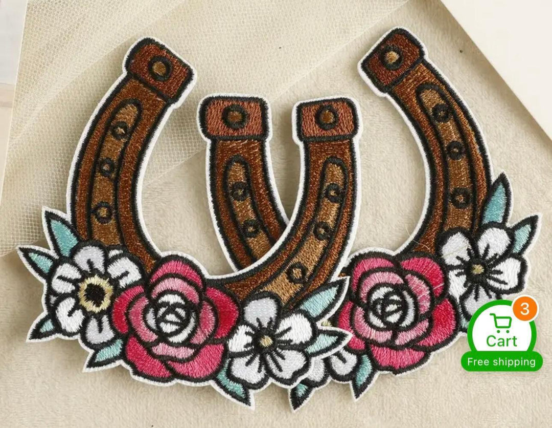 Floral Horseshoe - Embroidered Patch - Jean Pool