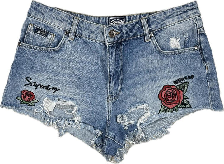 Superdry Ladies  Embroidered Denim Shorts  - Size 28