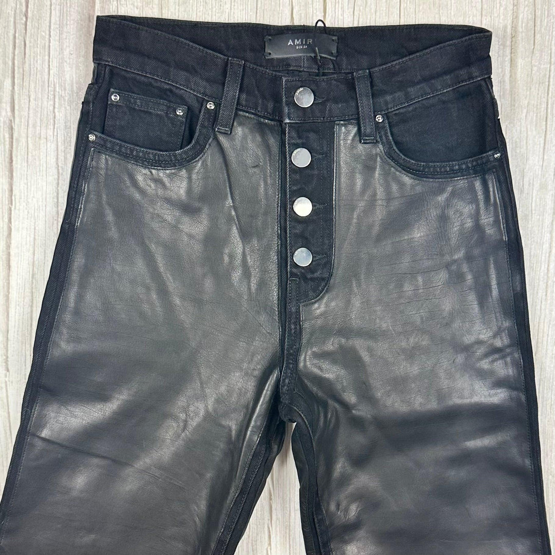 Amiri Black Leather & Denim Kick Flare Jeans- Size 26 or 8AU - Jean Pool