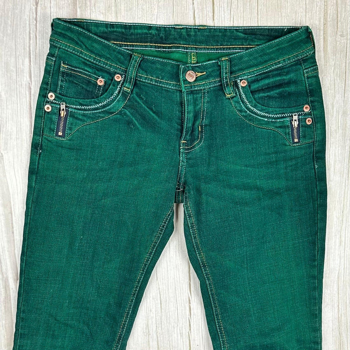 7 for all Mankind Green Garment Dyed Low Rise Y2K Jeans -Size 29 - Jean Pool