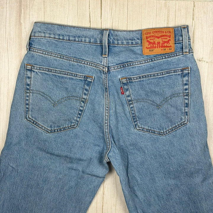 Levis 516 Straight Leg Raw Hem Crop Denim Jeans - Size 32