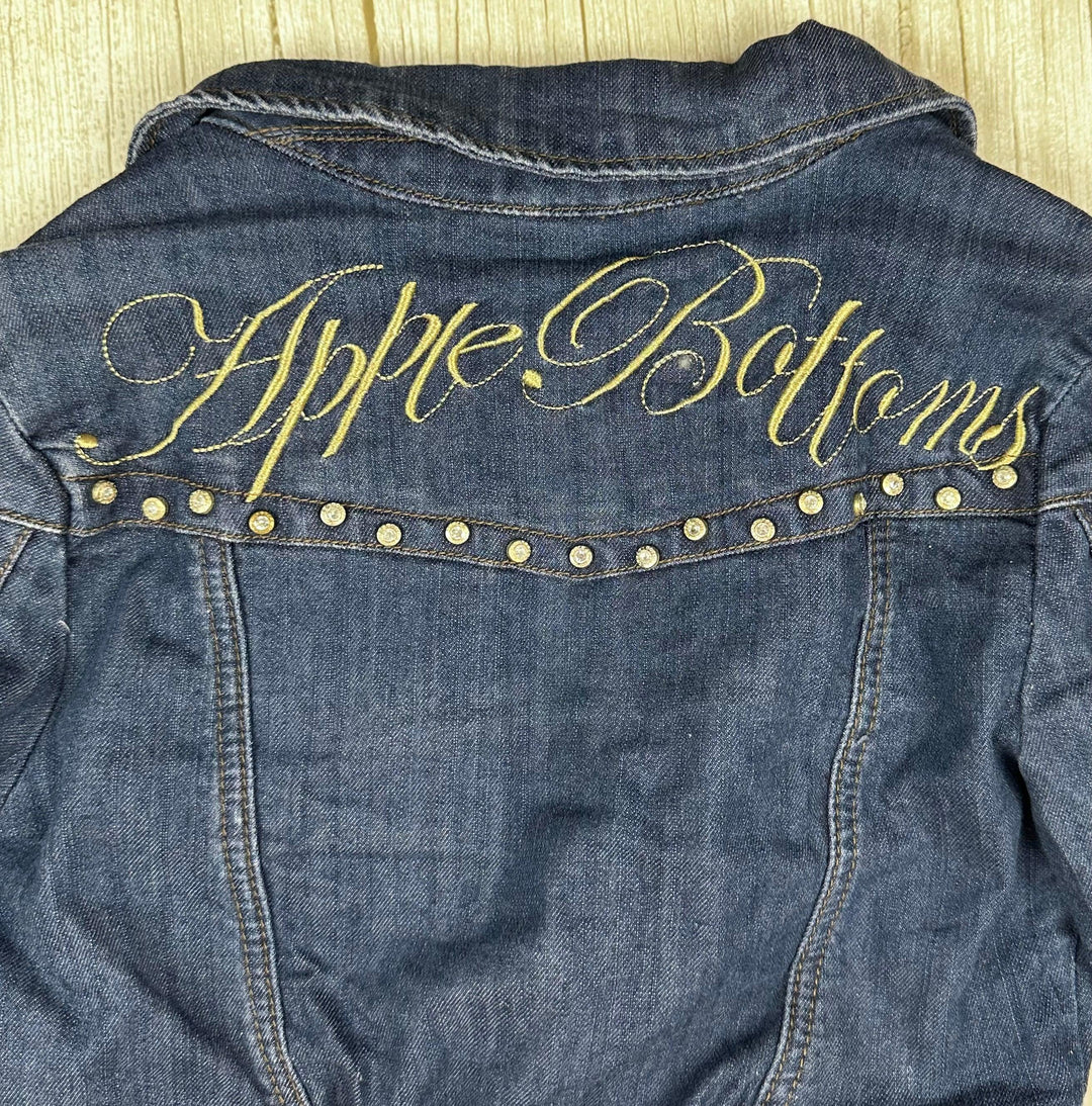 Apple Bottoms Girls Rhinestone Denim Logo Jacket - Jean Pool