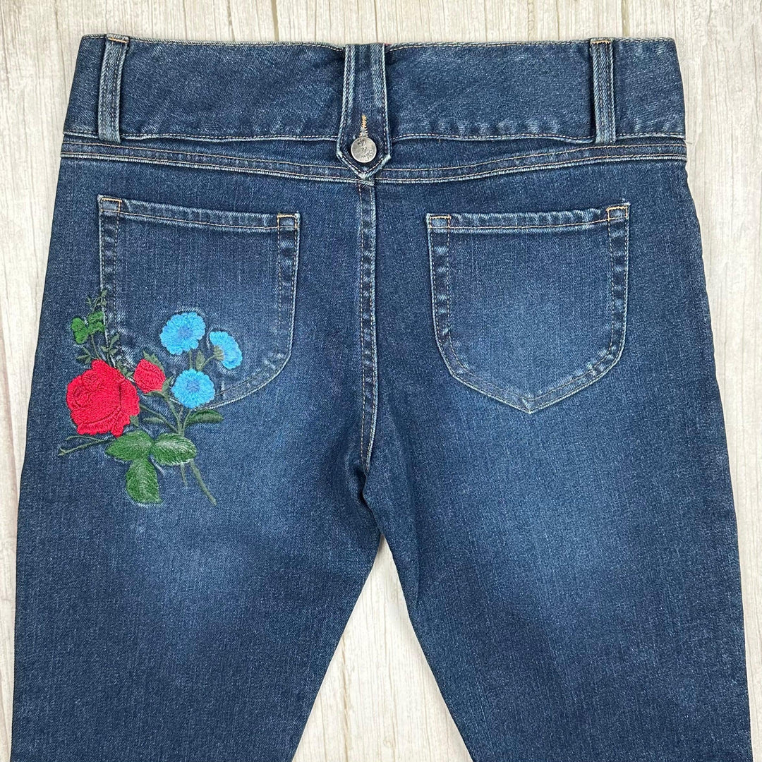 Moss & Spy Slim Straight Stretch Floral Embroidered Jeans- Size 10