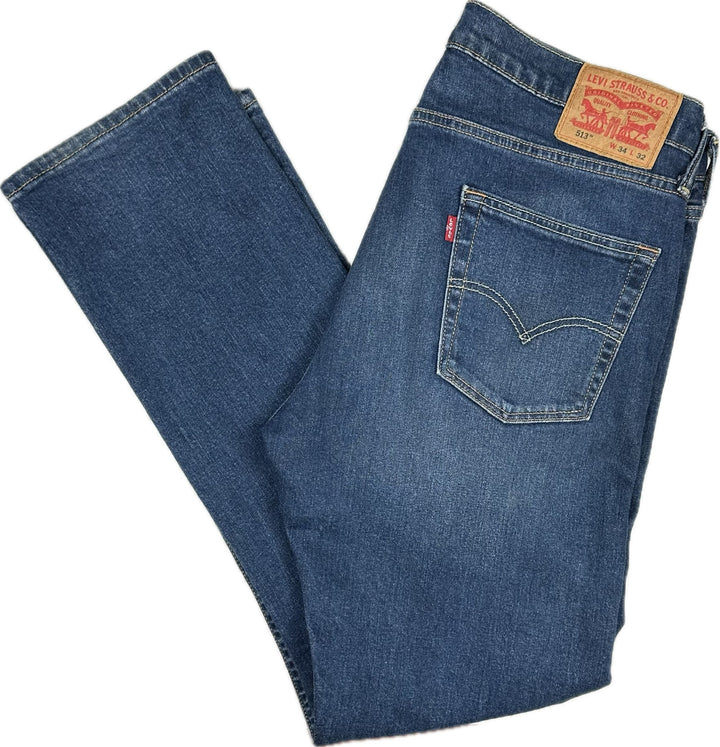 Levis Dark Wash 513 Mens Stretch Jeans - Size 34/32