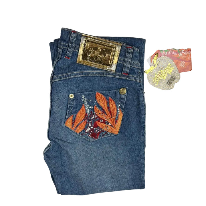 NWT - Apple Bottoms Iconic Embroidered Flare Jeans -Size 6/7