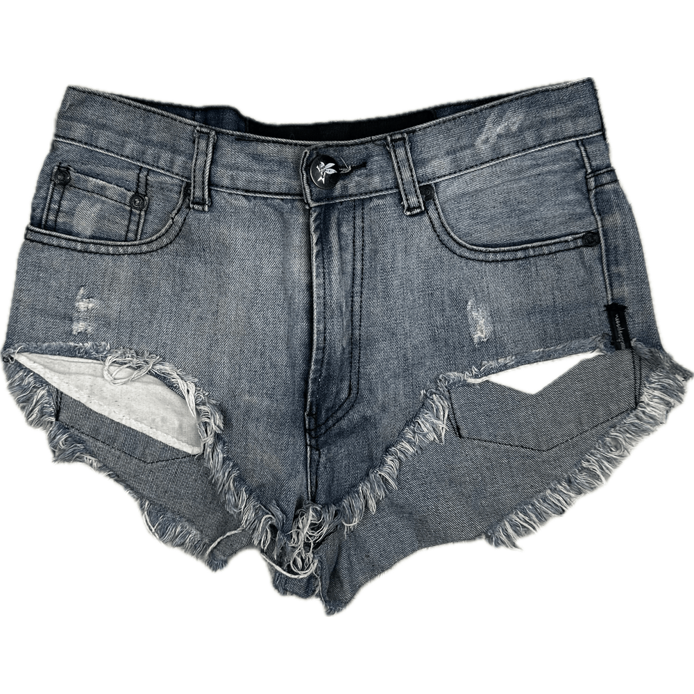 One Teaspoon Ladies Fray Hem Destroyed Denim Shorts - Size 24 - Jean Pool