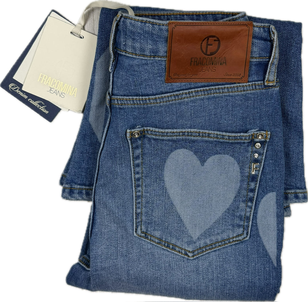 NWT - Francomina Jeans Italy 'Blue Love' Cropped Bootcut Jeans- Size 27