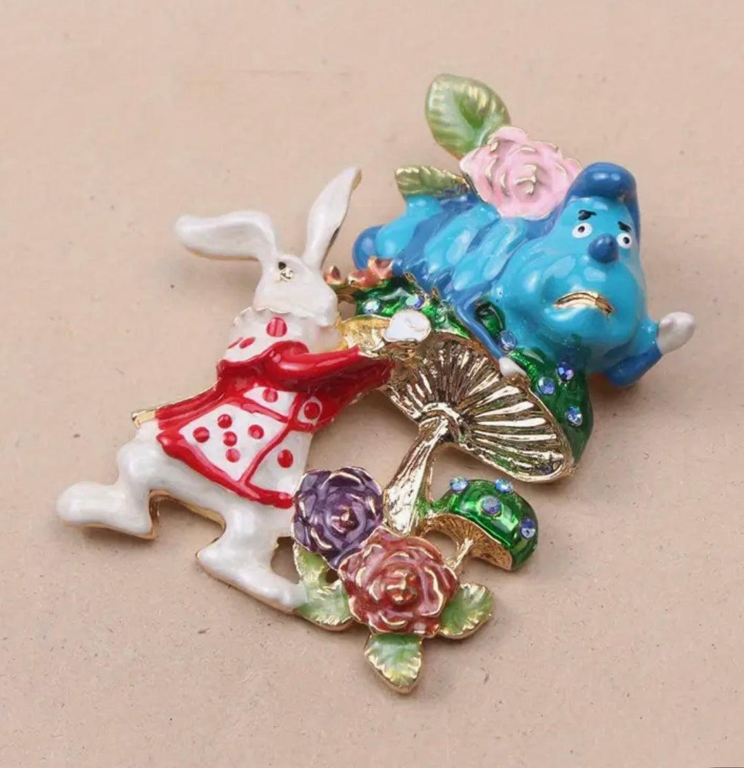 Wonderland Inspired Enamel & Sparkle Brooch