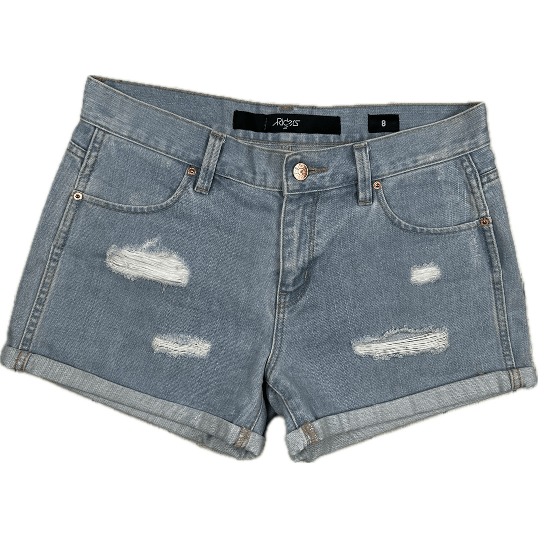Lee Riders Light Wash Denim Cuffed Stretch Shorts - Size 8 - Jean Pool