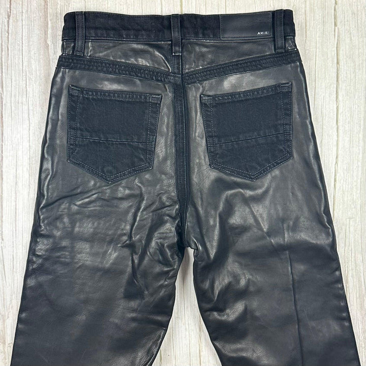 Amiri Black Leather & Denim Kick Flare Jeans- Size 26 or 8AU - Jean Pool