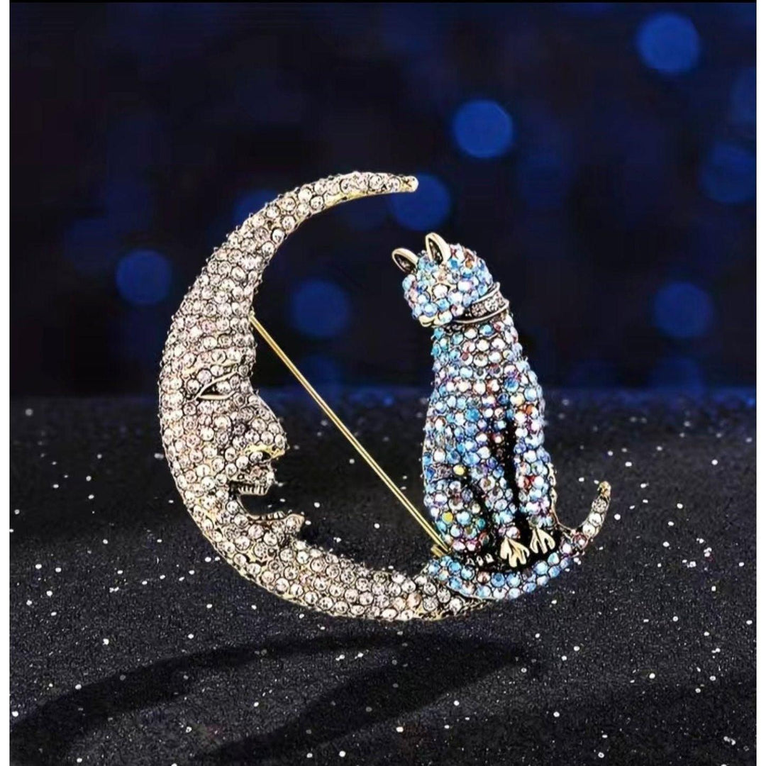 Crystal ‘Cat on the Moon’ Brooch - Jean Pool
