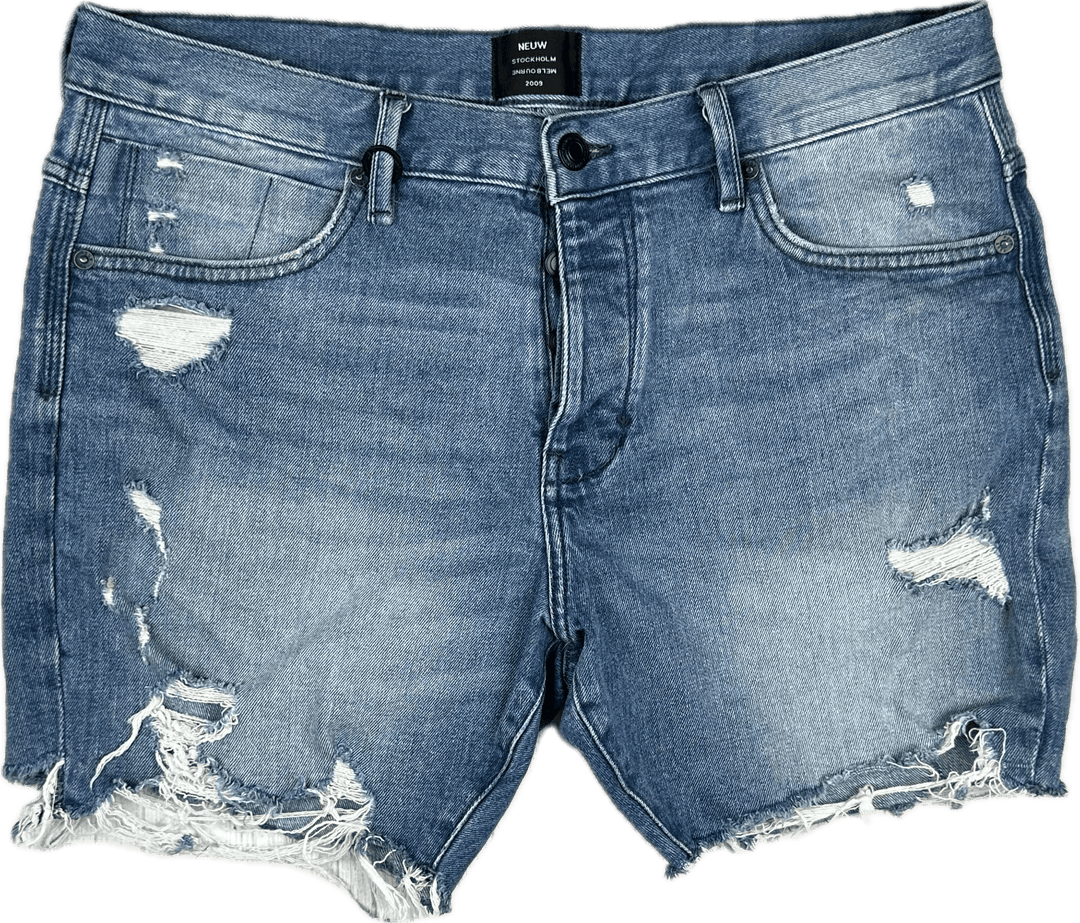 NEUW Mens 'Ray Tapered' Distressed Stretch Shorts - Size 33 - Jean Pool