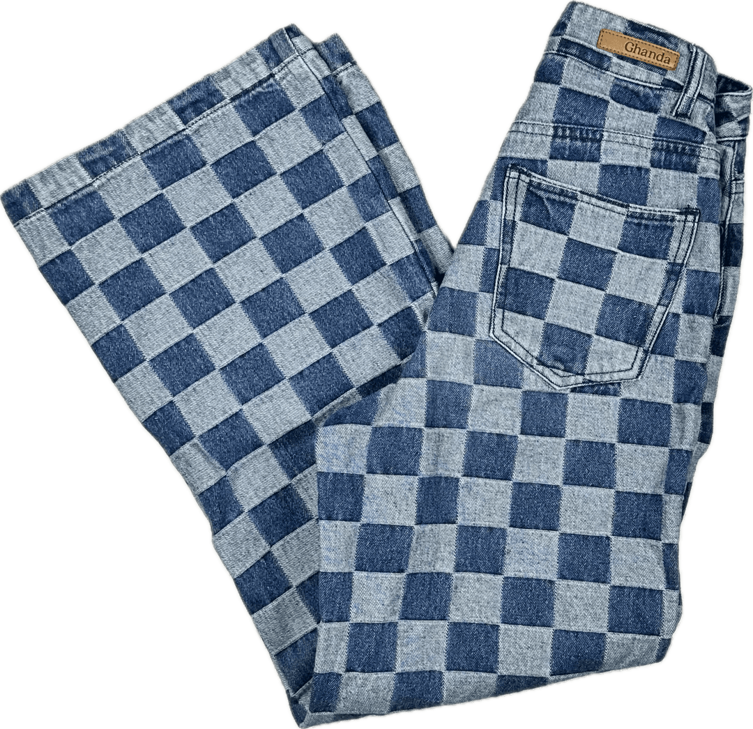 Ghanda Check Denim Flare Leg Jeans - Size 10-11Y - Jean Pool