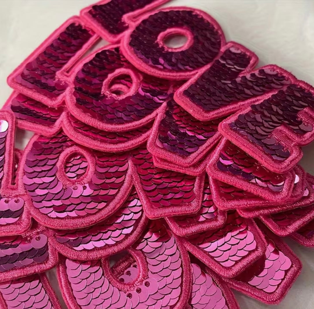LOVE in Pink - Embroidered Sequin Patch