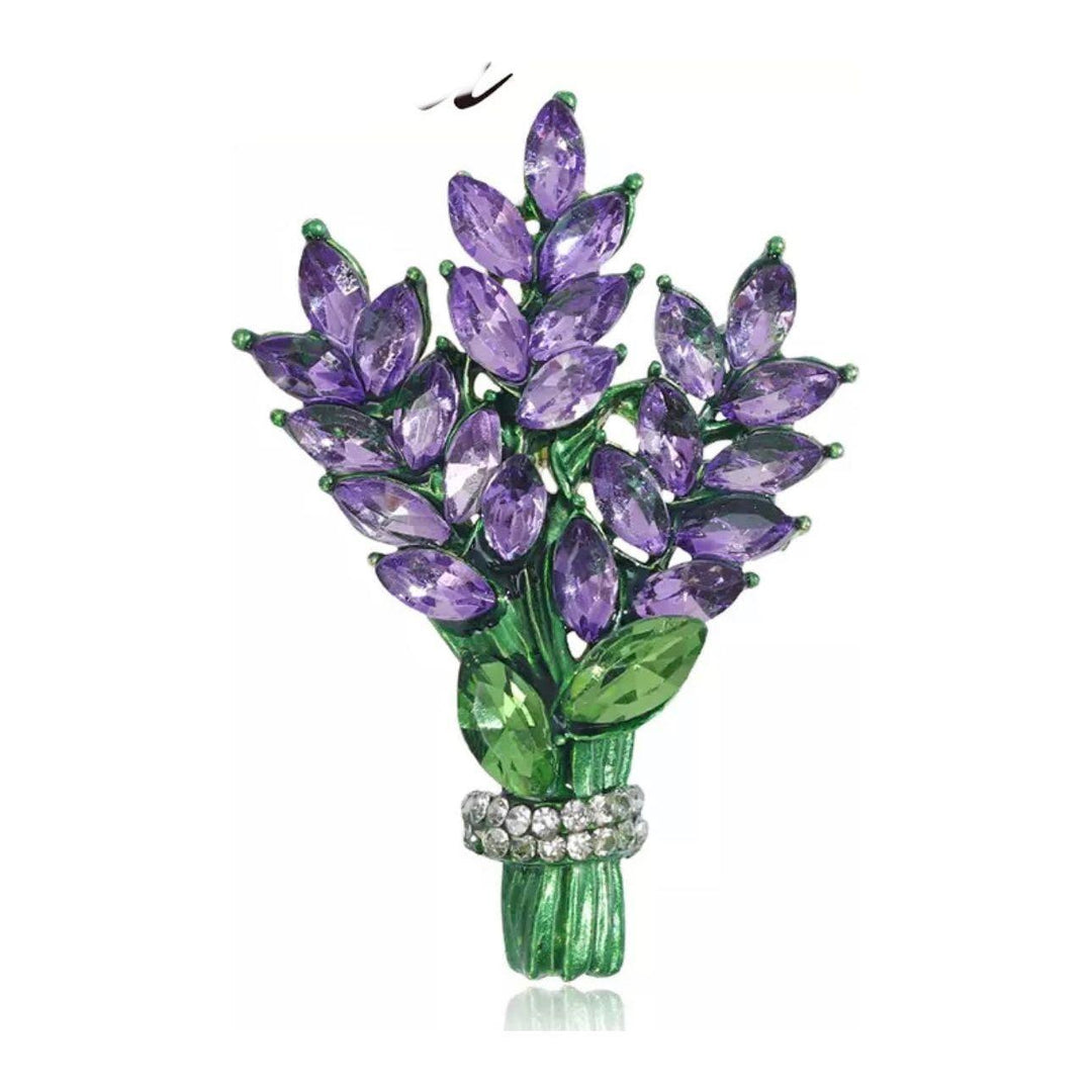 Lavender Spray Jewelled Brooch - Jean Pool