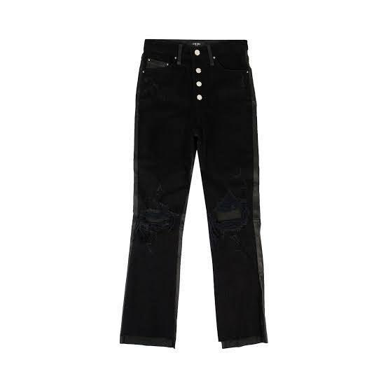 Amiri Black Leather & Denim Kick Flare Jeans- Size 26 or 8AU - Jean Pool